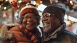 © cvetikmart - African American senior couple shopping for Christmas gifts at a market, embracing the joy of winter holidays. New Year, Christmas