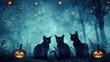 © CLOVER BACKGROUND - Halloween background with spooky silhouettes of black cats and pumpkins