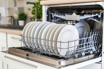 Modern dishwasher kitchen household dish washing machine professional restaurant cafe equipment consumer grade heavy load home routine clean plates cups appliances loading unloading water technology