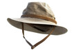 © peerasak - A tan straw hat with a brown band sits on a white background, Hiking & Trekking Equipment, 3D style and isolated on a transparent background.