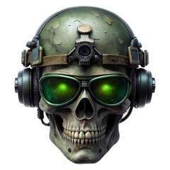 skull wearing night vision tactical helmet, suitable for t shirt, badge, logo design