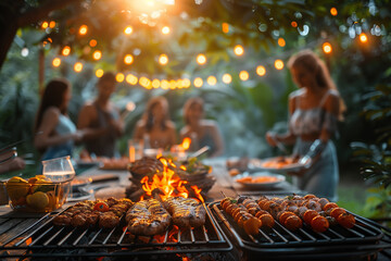 People having a barbecue picnic in summer