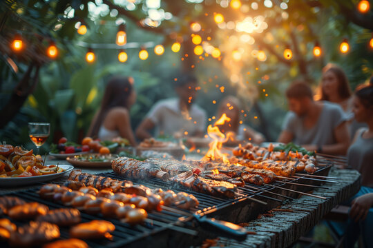 People having a barbecue picnic in summer