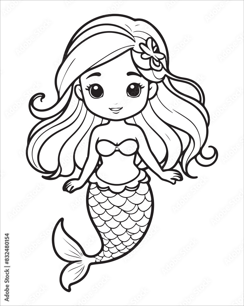 Cute mermaid Coloring pages for kids, ocean animals coloring pages
