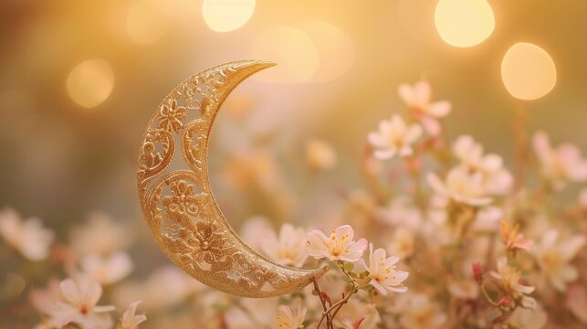 Eid ul Adha Mubarak text in elegant script, accompanied by a simple crescent moon and delicate floral elements