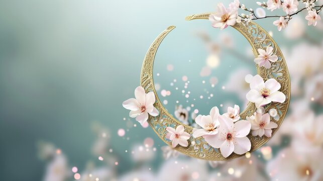 Eid ul Adha Mubarak accompanied by a simple crescent moon and delicate floral elements