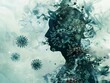 © Jiraphiphat - An abstract depiction of a human silhouette with viruses swirling around, representing illness and infection