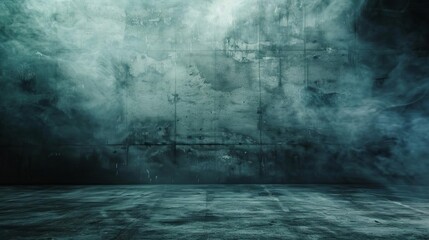 Sticker - dramatic dark concrete room with smoky atmosphere grungy industrial event space abstract photography