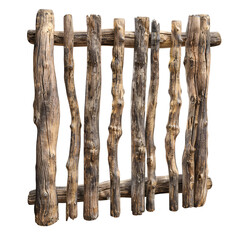 Wall Mural - Vertical wooden log fence isolated on white and transparent background