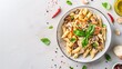 © Mhunzala - Pasta mushrooms with chicken parmesa and basil