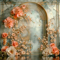 Aufkleber - A gold frame with a floral design is surrounded by a blue background