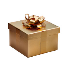 Wall Mural - Elegant Gold Gift Box with Ribbon Bow, Isolated on Transparent Background, PNG