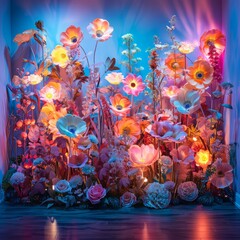 Poster - A colorful flower arrangement with a blue background
