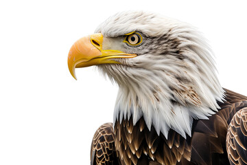 Wall Mural - Majestic Bald Eagle Head Close-Up with Detailed Feathers, Isolated on Transparent Background, PNG.