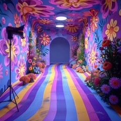 Poster - A colorful hallway with a floral theme