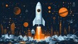 © PT - space rocket in space, Start-up Business Technology Concept.