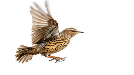 Wall Mural - Detailed Image of a Flying Starling Bird with Spread Wings, Isolated on Transparent Background, PNG.