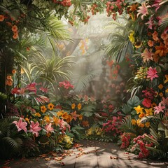 Poster - A lush, colorful jungle scene with a path leading through it