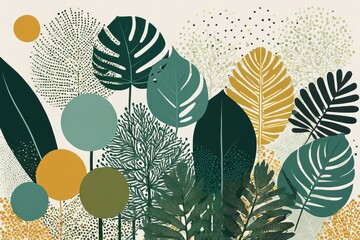 Wall Mural - Nature-inspired hues merge seamlessly in the abstract botanical composition.