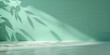 © Tin Naing Linn - Mint Green Wall Leaf Shadows: A fresh mint green wall and floor with gentle leaf shadows, creating a refreshing and clean setting for product displays.
