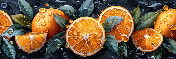 Wall Mural - A painting of oranges with water droplets on them