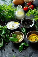Poster - Various small bowls of food displayed on a table, perfect for food blogs or recipe websites