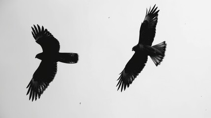 Sticker - Two black birds flying together in the sky. Suitable for nature or freedom concepts