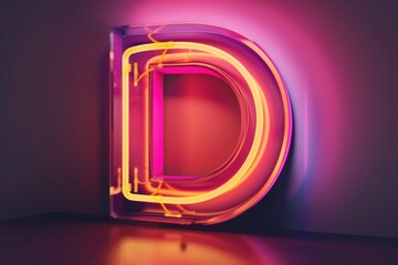 Poster - Bright neon letter D on a wall, suitable for advertising or signage purposes