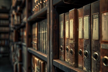 Poster - Row of books on a wooden shelf, suitable for educational or library concepts