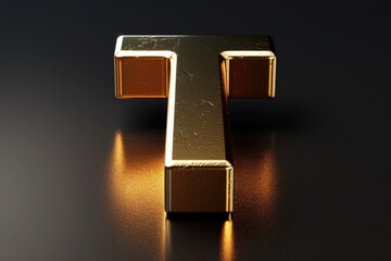 Poster - A shiny golden letter T on a sleek black background. Ideal for branding and design projects
