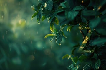 Poster - Close up of a leafy plant with water droplets, perfect for nature backgrounds