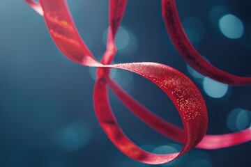 Aufkleber - Close up of a red ribbon on a vibrant blue background. Perfect for festive designs or gift wrapping concepts