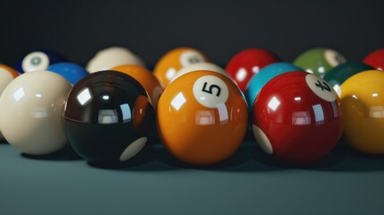 Poster - A row of pool balls on top of a table. Perfect for sports and leisure concepts