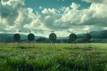 Poster - Arrows stuck in the middle of a field, suitable for various concepts