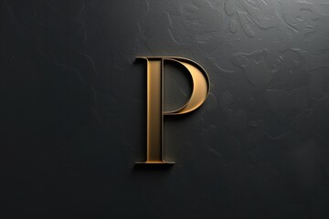 Poster - A gold letter P displayed on a black wall. Suitable for graphic design projects