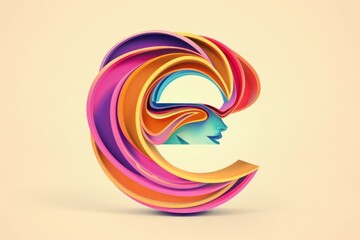 Poster - Vibrant image of a letter C featuring a woman's face, perfect for design projects