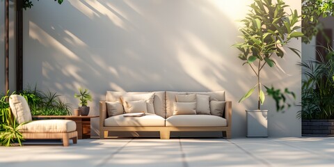 Canvas Print - a couch and chair sitting on a patio next to a tree