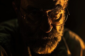 Aufkleber - Close-up portrait of a man wearing glasses and a beard, suitable for use in editorial or commercial contexts