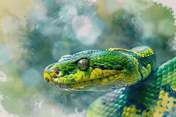 Poster - A close-up view of a snake's head with blurred background, ideal for uses in scientific or educational contexts