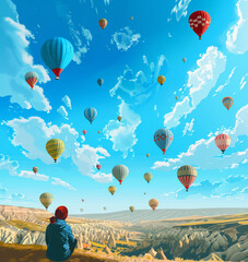 Wall Mural - there are many balloons flying in the sky above a person