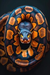 Poster - A close-up shot of a snake's head on a black surface