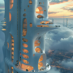 Poster - futuristic city in the clouds with a futuristic architecture