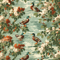 Wall Mural - there are many ducks that are sitting on the branches of a tree