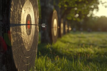 Poster - A group of arrows stuck in the center of a target