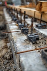 Poster - A close-up of a bunch of screws on a construction site, suitable for use in industry or DIY-related contexts