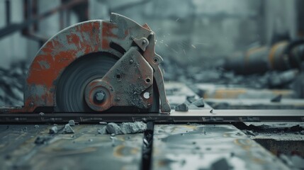 Poster - A close-up view of a circular saw on a table, ideal for use in DIY tutorials or product demonstrations