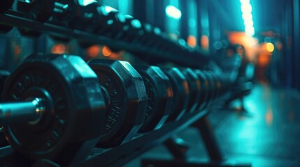 Poster - A collection of weighted bars used for strength training exercises, often seen in gyms or fitness studios