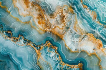 Poster - A close-up shot of a blue and yellow marble with intricate patterns