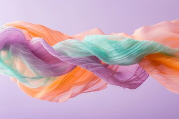 Poster - Ethereal Flow: Delicate Pastel Fabric Waves in Motion Against a Soft Purple Backdrop