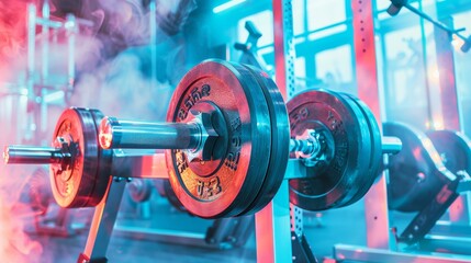 Poster - Vibrant Abstract Gym Scene: Intense Strength Training Environment with Bright Colors and Dynamic Athletic Equipment